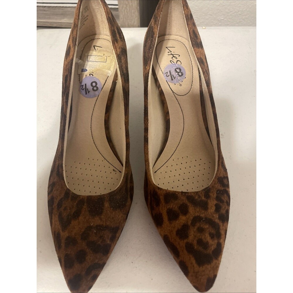 Life Stride Womens Leopard Print Pointed Toe Pumps Heels 8.5 Med Tan Black Sevyn